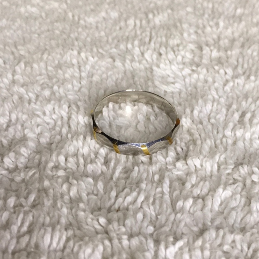 Celine Platinum and Yellow Gold Band Ring (size 7.25) - Picture 6 of 7